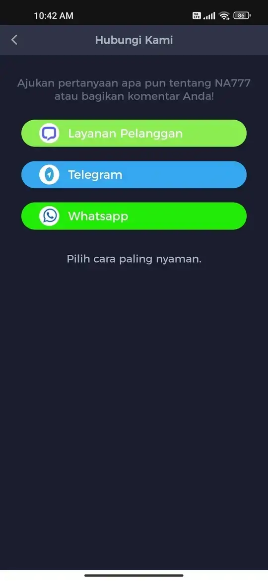 Halaman dukungan pelanggan via chat Telegram WhatsApp