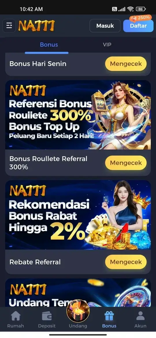Halaman bonus dan promosi dengan referral hingga 300 persen